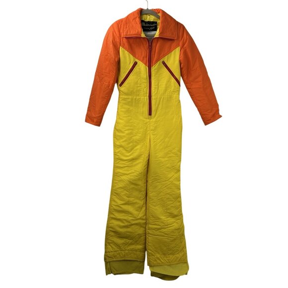 Vintage 70's Spinnerin by Gusti Womens Medium Ski Suit One Piece Orange/Yellow - Picture 12 of 16